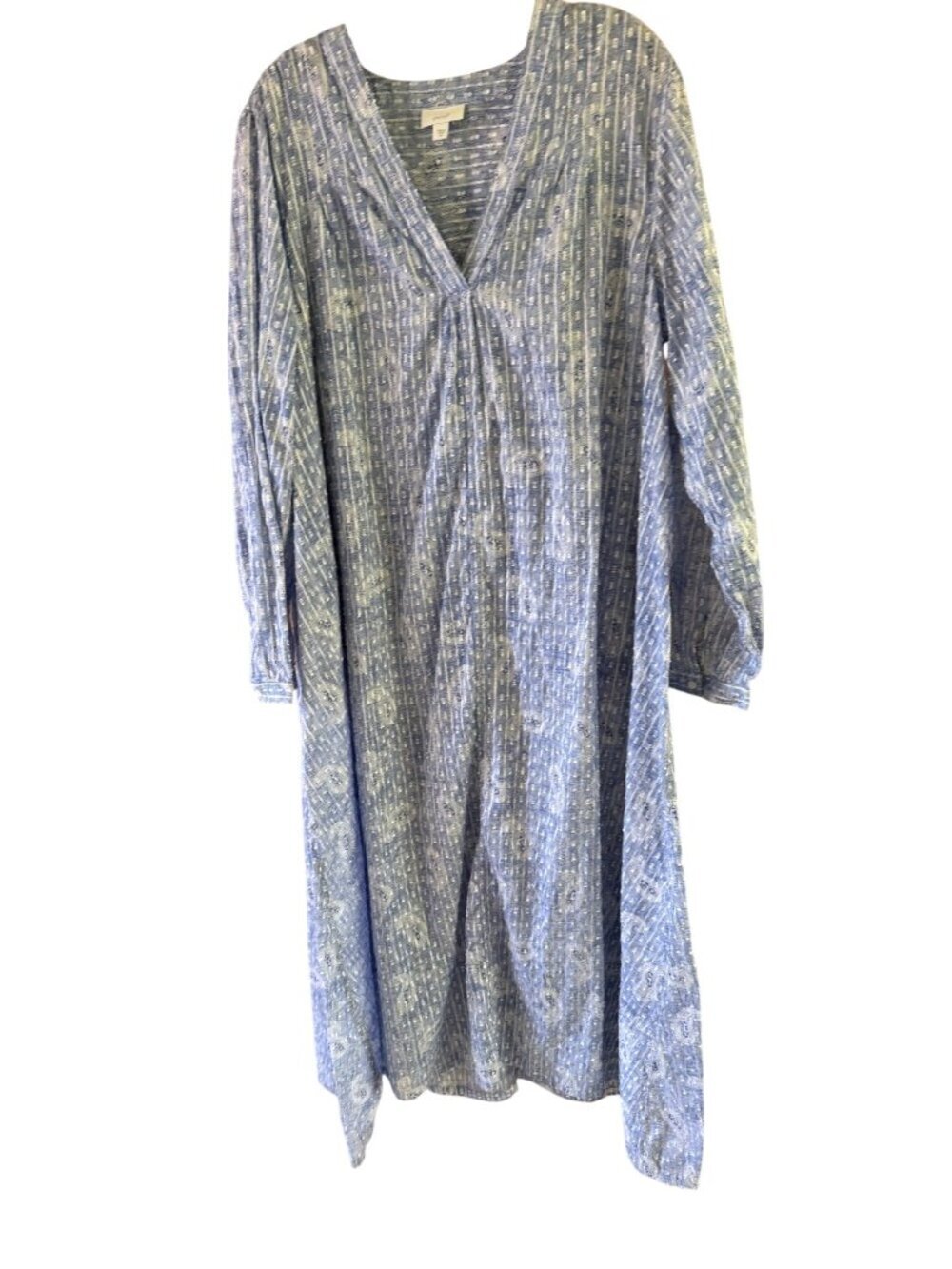 J Jill Womens Embroidered Paisley Caftan Long-sleeve Maxi Dress Size XL Blue
